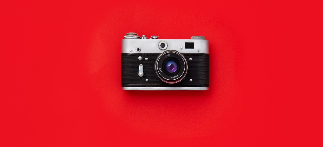 vintage 35 mm russian camera on red